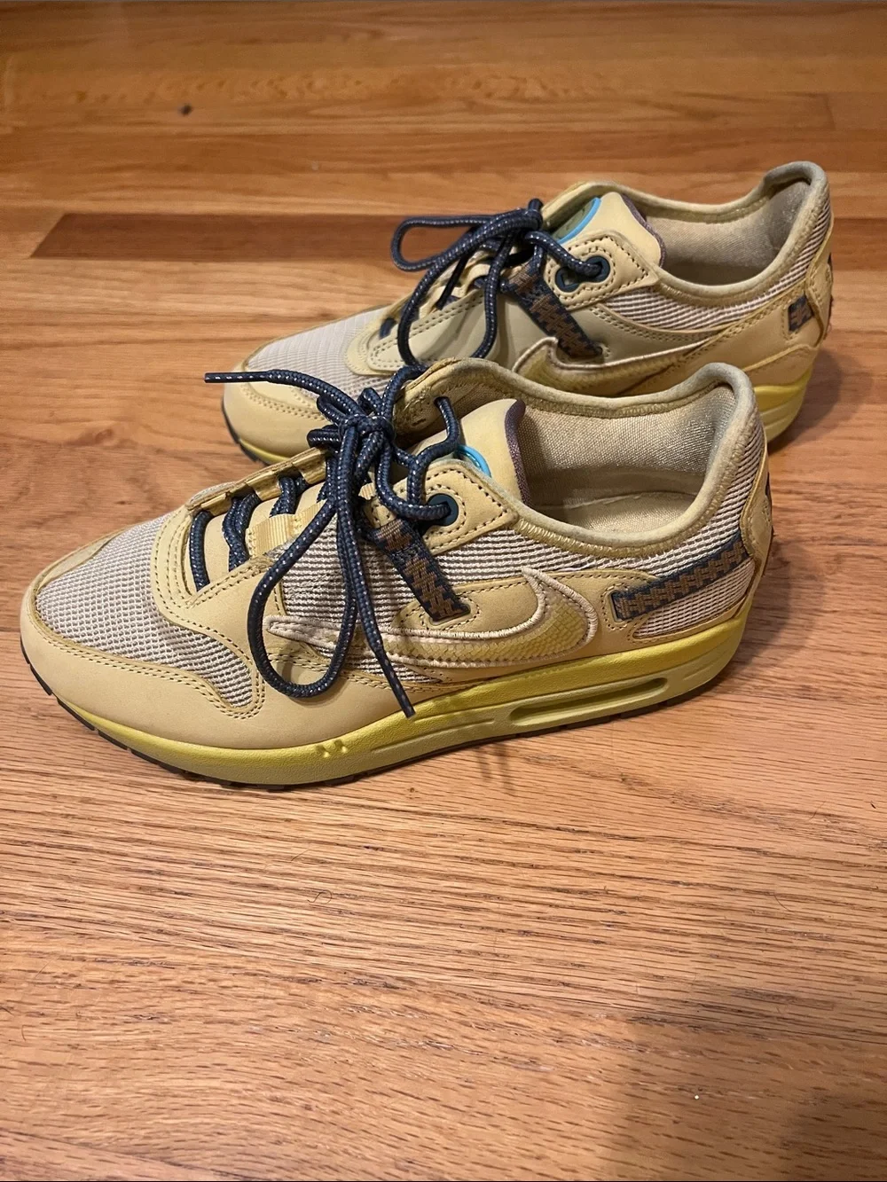 Travis Scott Yellow and Navy Mixed-Material Athletic Sneakers